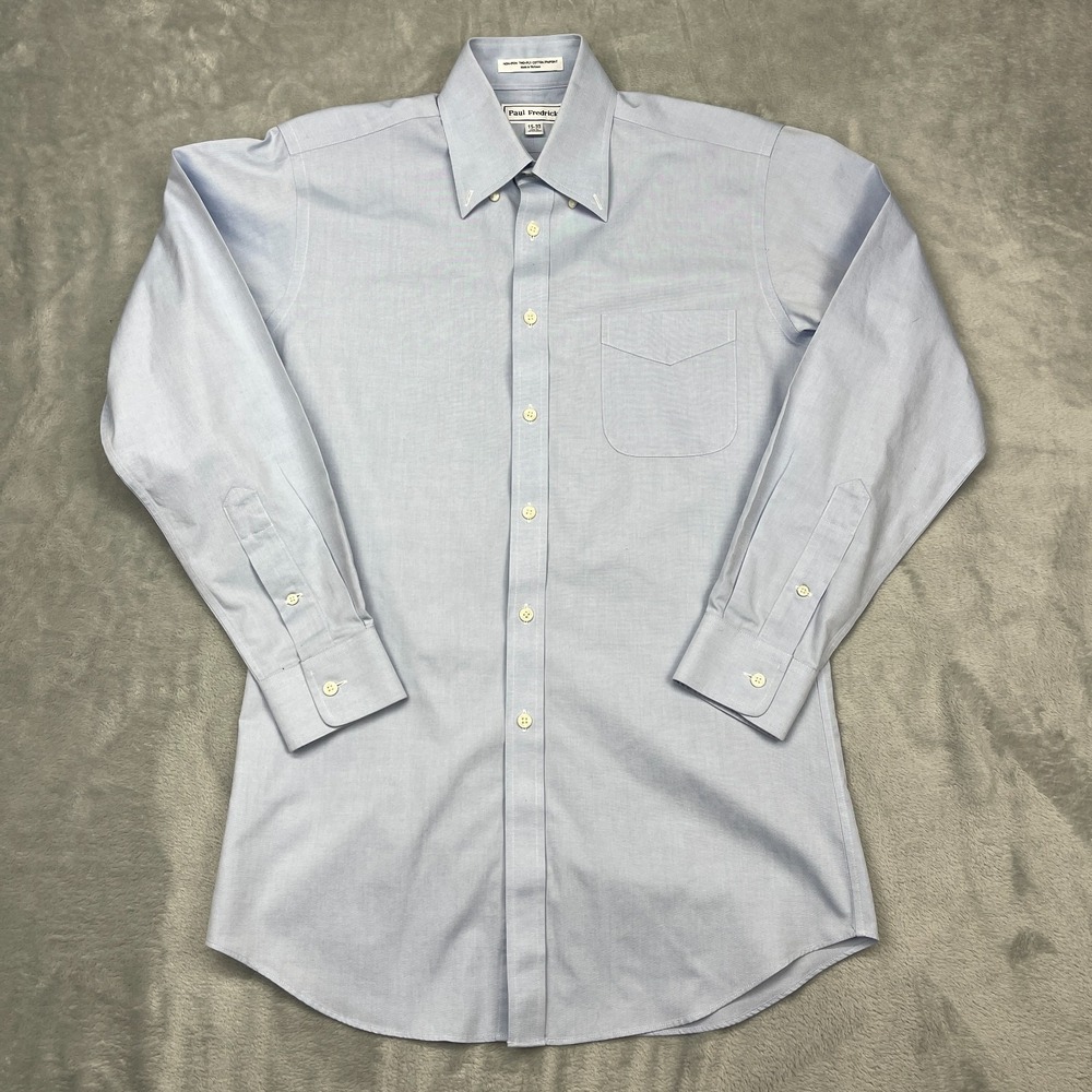 Paul Fredrick Dress Shirt Mens 15-33 Gray Easy Care Slim Fit Oxford Button Down